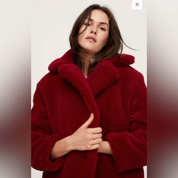Mango! Faux shearling oversized coat. Burgundy Size M - Picture 6 of 7